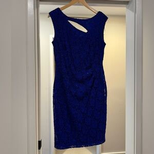 Connected Apparel Sequined-Lace Sheath Dress - Blue Sz 10